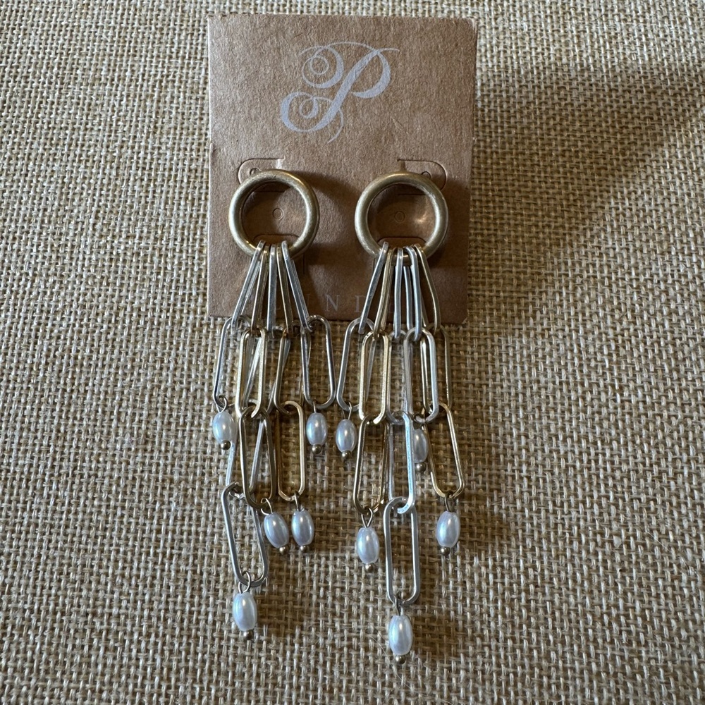 Plunder Gold Silver and Pearl Dangle Earrings